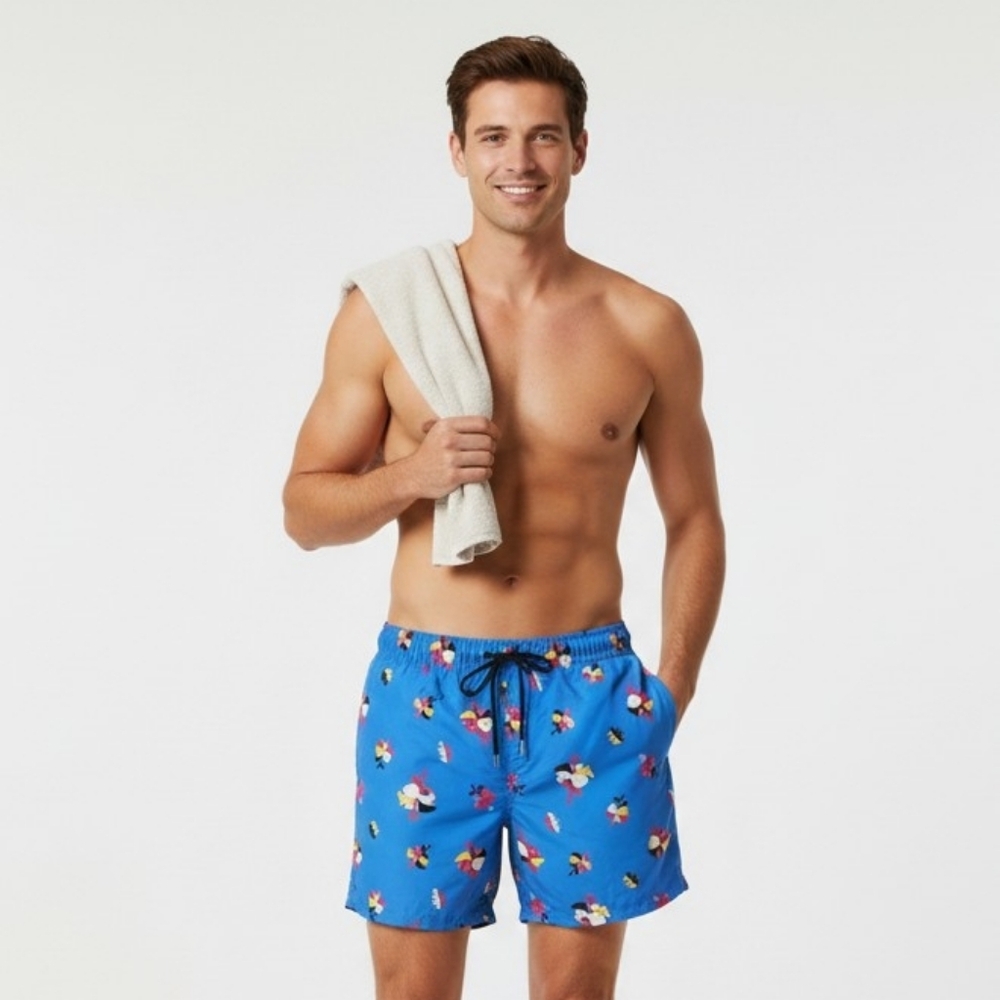 NWT Happy Socks Men's Hibiscus Floral Printed Swim Shorts Trunks Chubbies Sz M